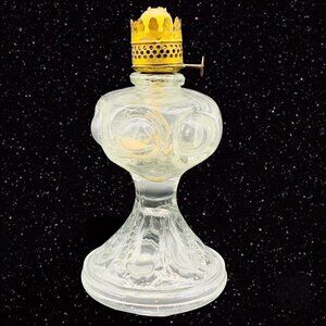 Vintage Art Glass Bulls Eye Clear‎ Oil Lamp 7”T 3.5”W